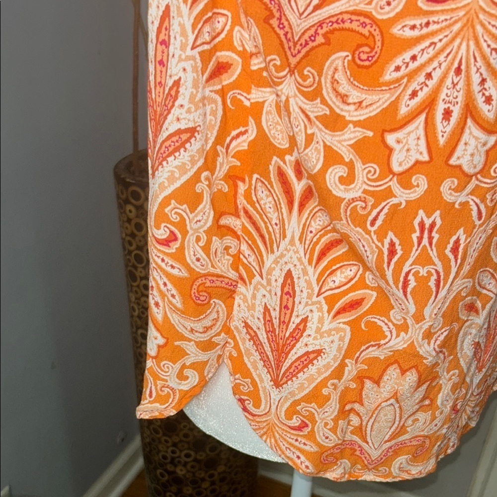 3x20 LOFT Orange and White Sleeveless Ruffled Tie Front Blouse - Picture 3 of 9